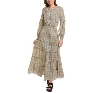 Sole Montana Maxi Dress Size L Beige Boho Flowy Western Cotton Made in India